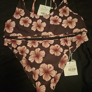 Benoa Swim Floral Bikini in Brown and Pink